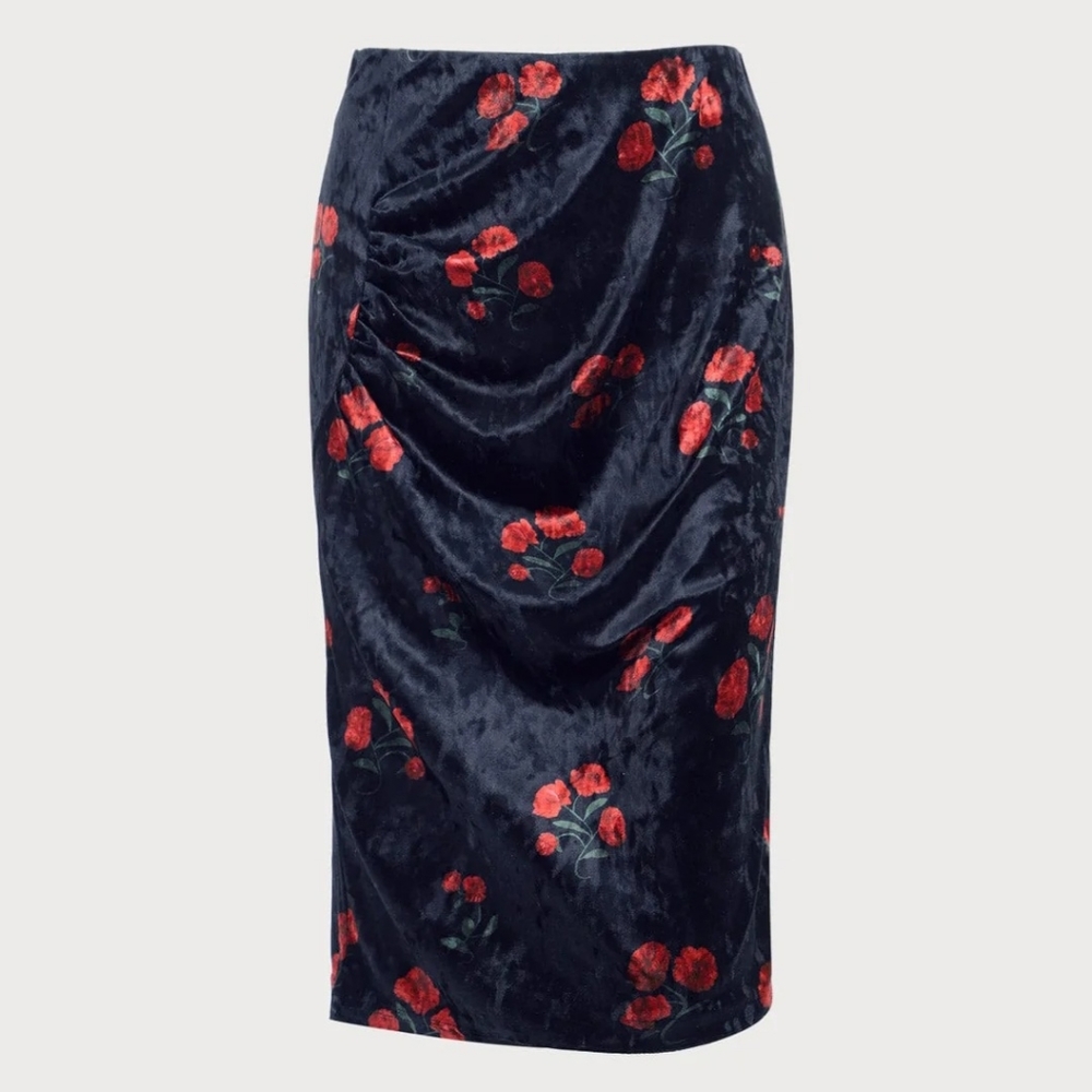 Velvet Midi Floral Skirt